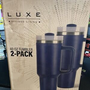 2 Pack 40 Oz LUXE Tumblers With Lids And Straws Blue